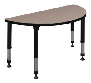 36" x 18" Half Round Height Adjustable Classroom Table - Beige
