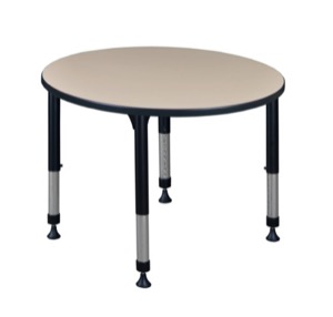 Kee 36" Round Height Adjustable Classroom Table  - Beige