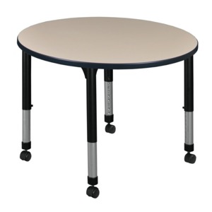 Kee 36" Round Height Adjustable Mobile Classroom Table  - Beige