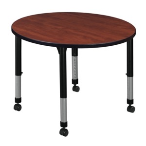 Kee 36" Round Height Adjustable  Mobile Classroom Table  - Cherry