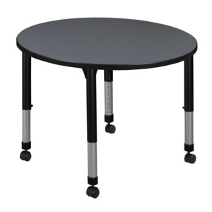 Kee 36" Round Height Adjustable  Mobile Classroom Table  - Grey