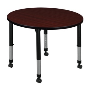 Kee 36" Round Height Adjustable Mobile Classroom Table  - Mahogany