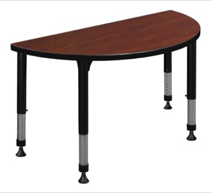 42" x 21" Half Round Height Adjustable Classroom Table - Cherry