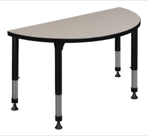 42" x 21" Half Round Height Adjustable Classroom Table - Maple