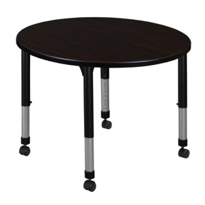 Kee 42" Round Height Adjustable Mobile Classroom Table  - Mocha Walnut