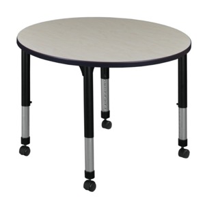 Kee 42" Round Height Adjustable Mobile Classroom Table  - Maple