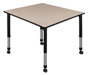 Kee 48" Square Height Adjustable Mobile Classroom Table  - Beige