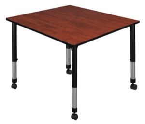 Kee 48" Square Height Adjustable Mobile Classroom Table  - Cherry