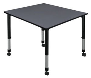Kee 48" Square Height Adjustable Mobile  Classroom Table  - Grey