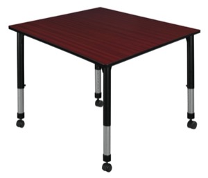 Kee 48" Square Height Adjustable Mobile Classroom Table  - Mahogany