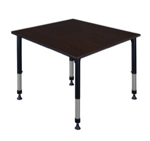 Kee 48" Square Height Adjustable Classroom Table  - Mocha Walnut