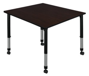 Kee 48" Square Height Adjustable Mobile Classroom Table  - Mocha Walnut