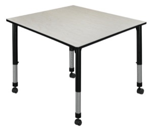 Kee 48" Square Height Adjustable Mobile Classroom Table  - Maple