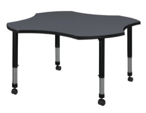 48" Clover Shaped Height Adjustable Mobile Classroom Table - Grey