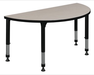 48" x 24" Half Round Height Adjustable Classroom Table - Maple