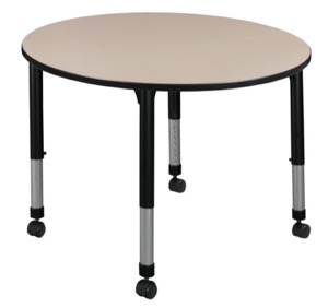 Kee 48" Round Height Adjustable  Mobile Classroom Table  - Beige