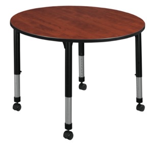 Kee 48" Round Height Adjustable Mobile Classroom Table  - Cherry