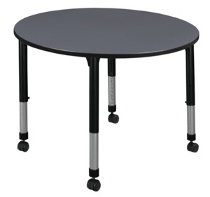 Kee 48" Round Height Adjustable Mobile Classroom Table  - Grey