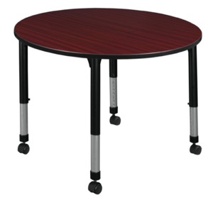 Kee 48" Round Height Adjustable  Mobile Classroom Table  - Mahogany