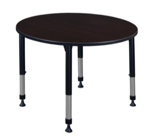 Kee 48" Round Height Adjustable Classroom Table  - Mocha Walnut