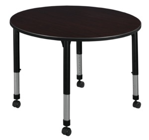 Kee 48" Round Height Adjustable Mobile Classroom Table  - Mocha Walnut