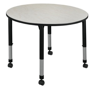 Kee 48" Round Height Adjustable Mobile Classroom Table  - Maple