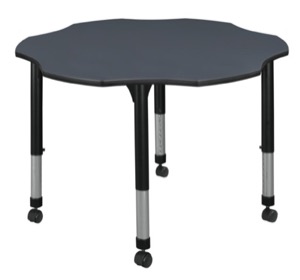 60" Flower Shaped Height Adjustable Mobile Classroom Table - Grey