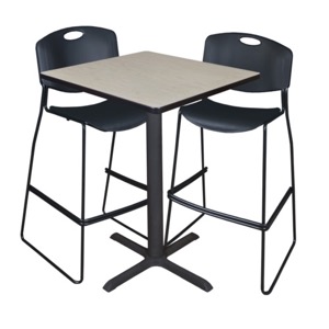 Cain 30" Square Cafe Table - Maple & 2 Zeng Stack Stools - Black