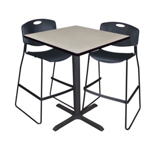 Cain 36" Square Cafe Table - Maple & 2 Zeng Stack Stools - Black