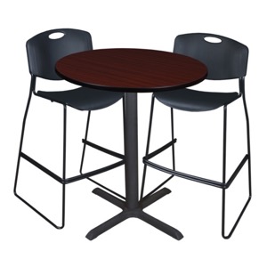 Cain 36" Round Cafe Table - Mahogany & 2 Zeng Stack Stools - Black