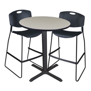 Cain 36" Round Cafe Table - Maple & 2 Zeng Stack Stools - Black