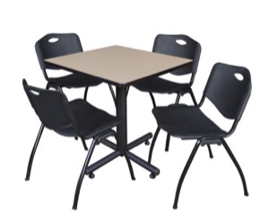Kobe 30" Square Breakroom Table - Beige & 4 'M' Stack Chairs - Black