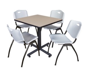 Kobe 30" Square Breakroom Table - Beige & 4 'M' Stack Chairs - Grey