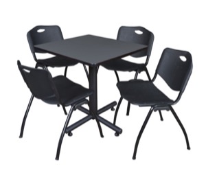 Kobe 30" Square Breakroom Table - Grey & 4 'M' Stack Chairs - Black