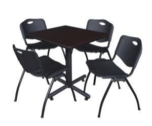 Kobe 30" Square Breakroom Table - Mocha Walnut  & 4 'M' Stack Chairs - Black
