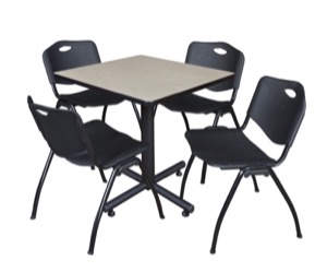 Kobe 30" Square Breakroom Table - Maple & 4 'M' Stack Chairs - Black