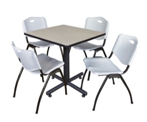 Kobe 30" Square Breakroom Table - Maple & 4 'M' Stack Chairs - Grey