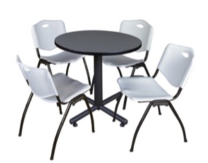 Kobe 30" Round Breakroom Table - Grey & 4 'M' Stack Chairs - Grey