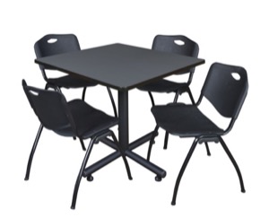 Kobe 36" Square Breakroom Table - Grey & 4 'M' Stack Chairs - Black