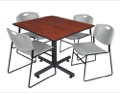 Kobe 48" Square Breakroom Table - Cherry & 4 Zeng Stack Chairs - Grey