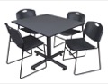Kobe 48" Square Breakroom Table - Grey & 4 Zeng Stack Chairs - Black
