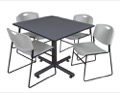 Kobe 48" Square Breakroom Table - Grey & 4 Zeng Stack Chairs - Grey