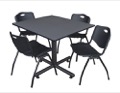 Kobe 48" Square Breakroom Table - Grey & 4 'M' Stack Chairs - Black