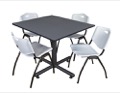Kobe 48" Square Breakroom Table - Grey & 4 'M' Stack Chairs - Grey