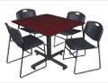 Kobe 48" Square Breakroom Table - Mahogany & 4 Zeng Stack Chairs - Black