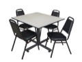 Kobe 48" Square Breakroom Table - Maple & 4 Restaurant Stack Chairs - Black