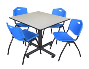 Kobe 48" Square Breakroom Table - Maple & 4 'M' Stack Chairs - Blue
