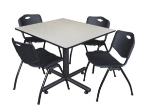 Kobe 48" Square Breakroom Table - Maple & 4 'M' Stack Chairs - Black