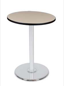 Via Cafe High-Top 30" Round Platter Base Table - Beige/Chrome