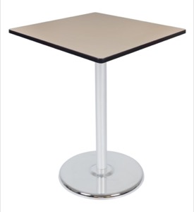 Via Cafe High-Top 36" Square Platter Base Table - Beige/Chrome